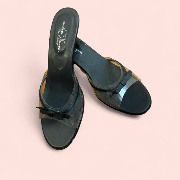 Y2K kitten heels Vintage 90s Y2K kitten heel mules with bow detail women’s 8.5 - Picture 7 of 8